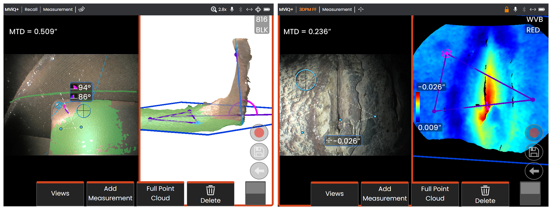 葉片前緣彎曲角度測量及缺陷深度測量